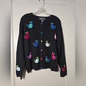 Black Cat Embellished Women's Cardigan
